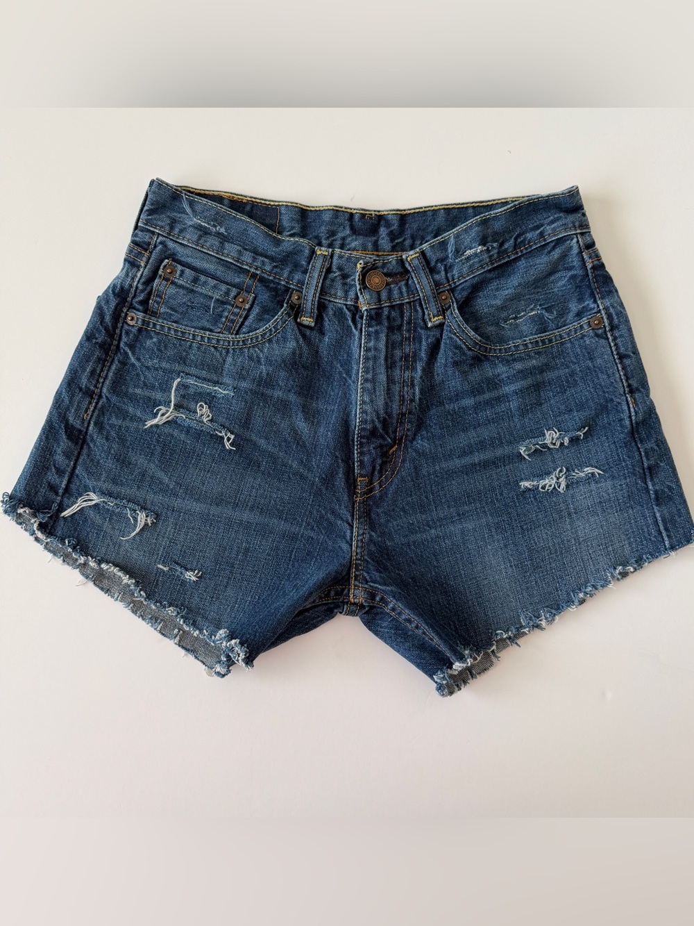 Levi’s 505 Denim Shorts Unisex Size 29x4 Distressed Cut Off Jeans Straight Fit